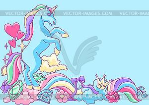 Background or card with unicorn and fantasy items - vector clipart