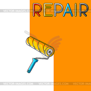 Roller painting wall. Background for construction - vector clipart