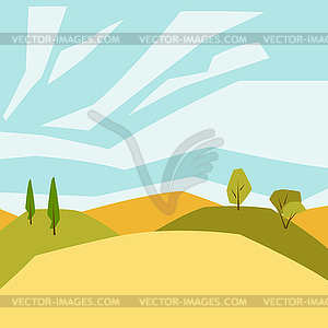 Autumn landscape with trees and hills. Seasonal - vector clip art