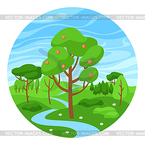 Summer landscape with forest, trees and bushes - vector clipart