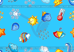 Seamless pattern with cute kawaii weather items. - vector clipart