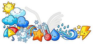 Background with cute kawaii weather items. Funny - vector image