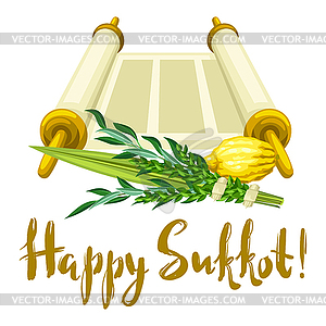 Happy Sukkot greeting card. Holiday background - vector clipart