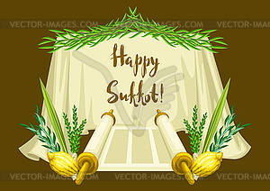 Happy Sukkot greeting card. Holiday background - vector image