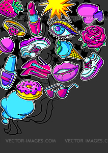 Background with fashion girlish patches. Colorful - vector clipart