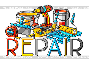 Background with repair working tools. Equipment - vector image