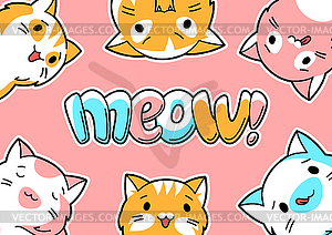 Фон с милыми кошками каваи. Забавное животное - изображение в векторе / векторный клипарт