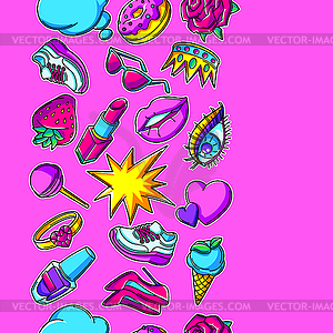 Seamless pattern with fashion girlish patches. - vector clipart