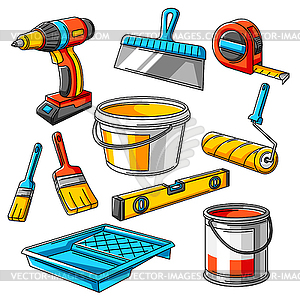 Repair working tools set. Equipment for constructio - vector clipart