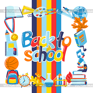 School background with education items. supplies an - vector clip art