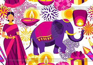 Happy Diwali seamless pattern. Deepavali or dipaval - vector image