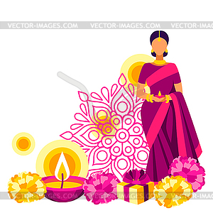 Happy Diwali greeting card. Deepavali or dipavali - vector image