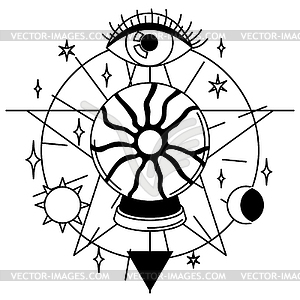 Magic with ball of fate and eye. Mystic, alchemy, - vector clip art