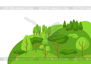 Весенний пейзаж с лесом, деревьями и кустами - изображение в векторном виде