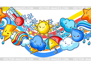 Seamless pattern with cute kawaii weather items. - vector clip art