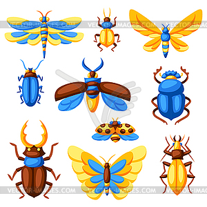 Set of insects. Stylized butterflies, beetles and - vector image