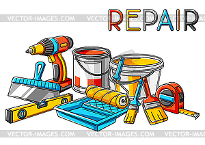 Background with repair working tools. Equipment - vector clip art