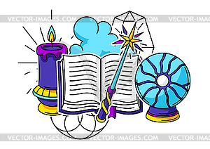 Magic print with mystery items. Mystic, alchemy, - vector image