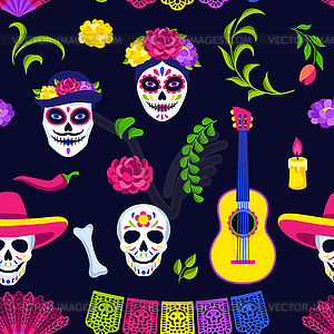 Day of Dead seamless pattern. Dia de los muertos. - vector clipart