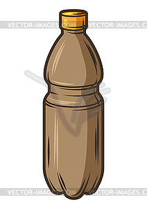 Plastic bottle with beer. Object in engraving style - vector image