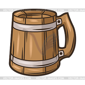 Wood mug with beer. Object in engraving style. Old - vector clipart