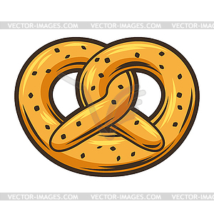 Baked pretzel. Object in engraving style. Old - vector image