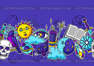 Magic seamless pattern with mystery items. Mystic, - vector clipart