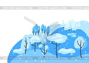 Зимний пейзаж с лесом, деревьями и кустами - рисунок в векторе