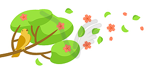 Spring with of bird on tree twig - vector clipart