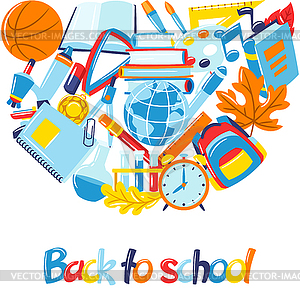 School background with education items. supplies an - vector clipart