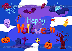 Happy Halloween greeting card with celebration - vector clipart