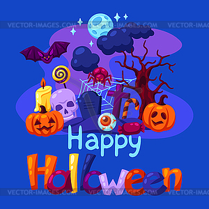 Happy Halloween greeting card with celebration - vector clip art