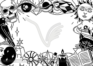 Magic frame with mystery items. Mystic, alchemy, - vector clipart