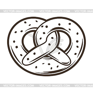 Baked pretzel. Object in engraving style. Old - vector image