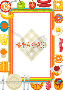 Healthy breakfast frame. Various food and drinks. - vector clipart