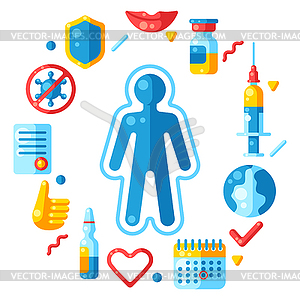 Vaccination concept background with vaccine icons. - vector image