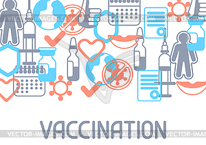 Предпосылка концепции вакцинации с иконами вакцины. - векторное изображение EPS