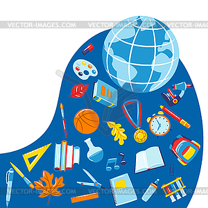 School background with education items. supplies an - vector image