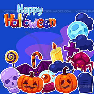 Happy Halloween greeting card with celebration - royalty-free vector clipart