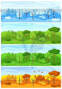 Four seasons landscape. with forest, trees and - vector image