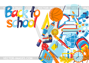 School background with education items. supplies an - vector clipart