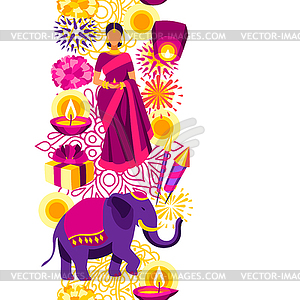 Happy Diwali seamless pattern. Deepavali or dipaval - vector image