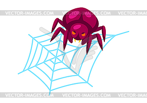 Cartoon spider on web. Happy Halloween celebration - vector image