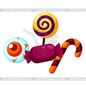 Cartoon candy treat or trick. Happy Halloween - vector clipart