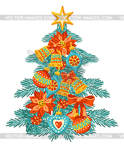 Merry Christmas tree decoration design. Holiday in - vector image