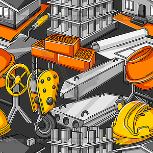 Seamless pattern with housing construction items. - vector image
