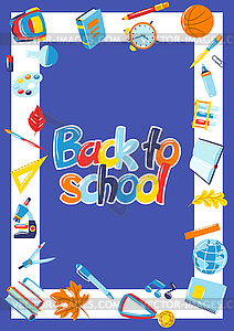 School background with education items. supplies an - vector clipart