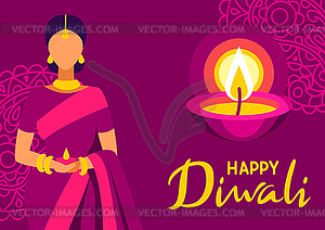 Happy Diwali greeting card. Deepavali or dipavali - vector clipart