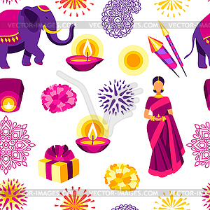 Happy Diwali seamless pattern. Deepavali or dipaval - vector clip art