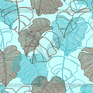 Seamless pattern with stylized palm leaves. - vector clip art